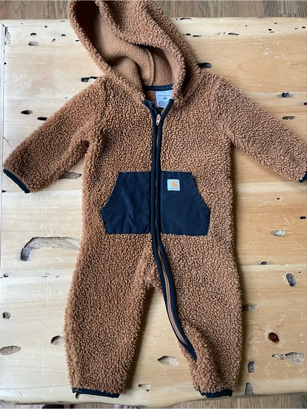 Carhartt Brown Sherpa Hooded One-Piece with Black Pocket Accents
